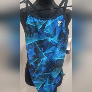 TYR Black and Blue Geometric Swimsuit
